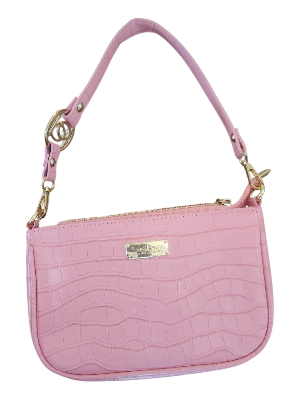 Bebe Pink Croc-Embossed Faux Leather Shoulder Bag NWOT - Picture 8 of 8